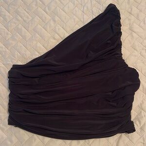 Express Women’s On Shoulder Rouched Cropped Top - Black - L